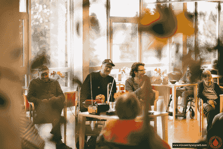 cercle de parole avec des artistes et des résident·es